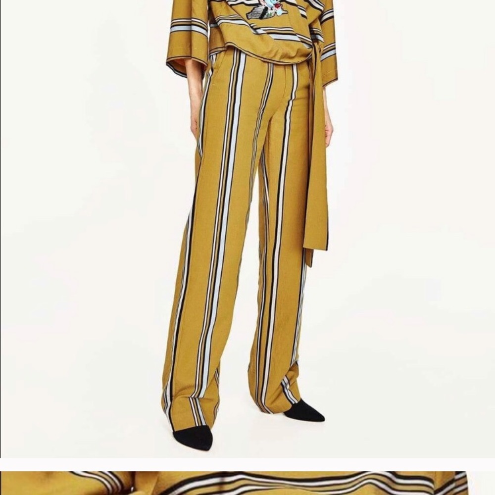 ZARA MUSTARD STRIPED PALAZZO TROUSERS PANTS